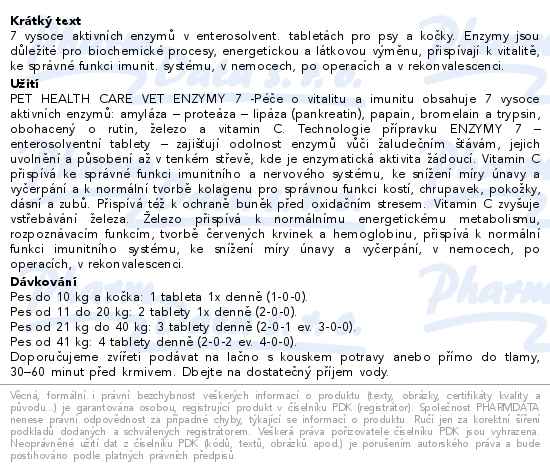 Vet Enzymy 7 Péče o vitalitu a imunitu pro psy a kočky 100 tablet - popis