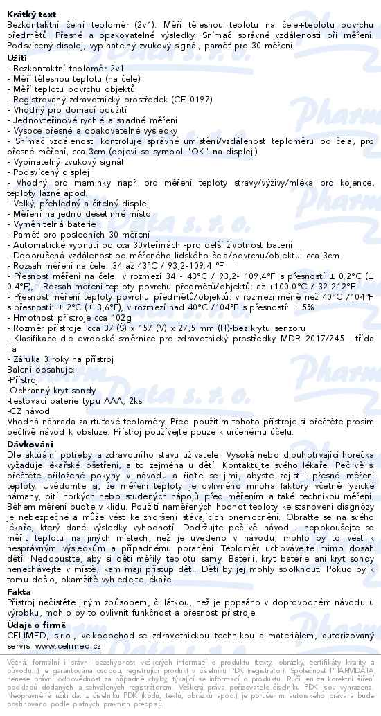 Bezkontaktní čelní teploměr 2v1 OMRON Gentle Temp 730 3roky záruka - popis