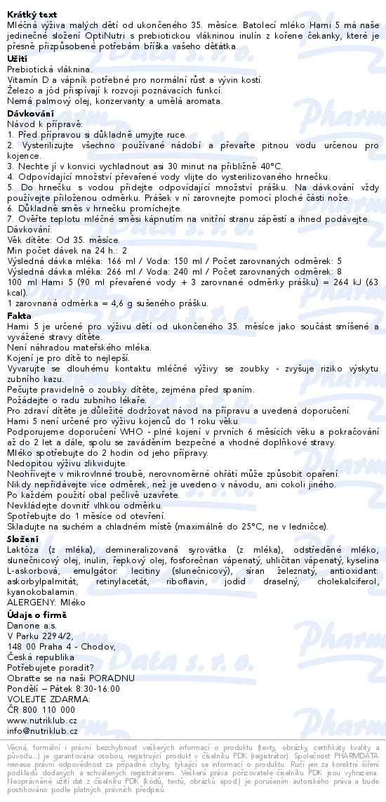 Hami 5 batolecí mléko 600g - popis