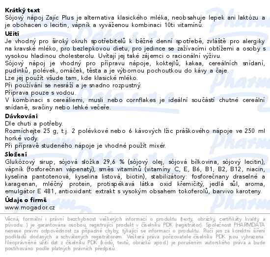 Sójový nápoj Zajíc Plus sáček 350g DOYPACK - popis