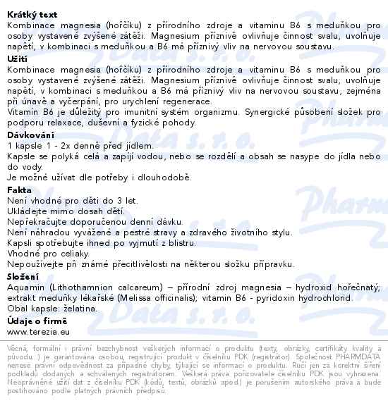Terezia Magnesium+vitamin B6 a meduňka 120 kapslí - popis