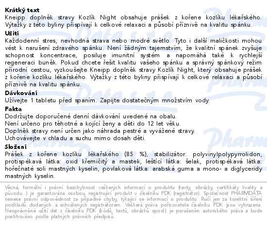 Kneipp Kozlík Night pro klidnou noc 500mg 40 tablet - popis