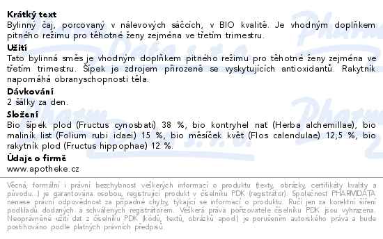 Apotheke BIO Pro těhotné s maliníkem čaj 20 sáčků - popis