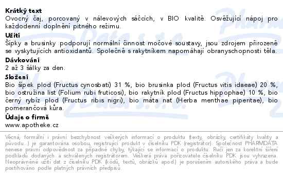 Apotheke BIO Brusinkový s rakytníkem čaj 20 sáčků - popis