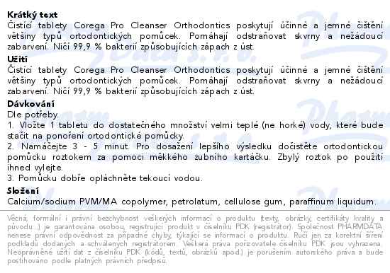 Corega Pro Cleanser Orthodontics čistící tablety 30ks - popis