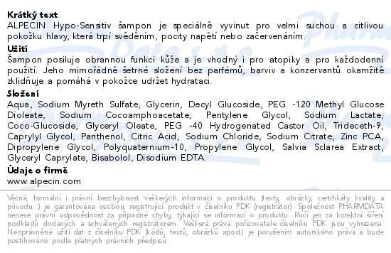 Alpecin Hypo-Sensitiv šampon 250 ml - popis