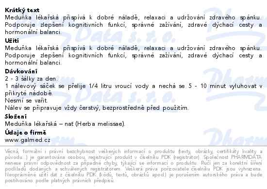 Herbofit Meduňka lékařská 20 sáčků - popis