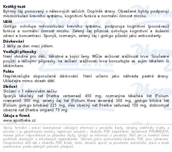Apotheke Paměť, soustředění s ginkgo čaj 20 sáčků - popis
