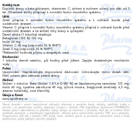 Apotheke Beta glukan s vitaminem C zinkem a inulinem pro děti 120 tobolek - popis