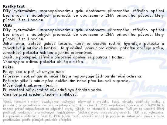 Avene Hydratační Samoopalovací Gel 100ml - popis