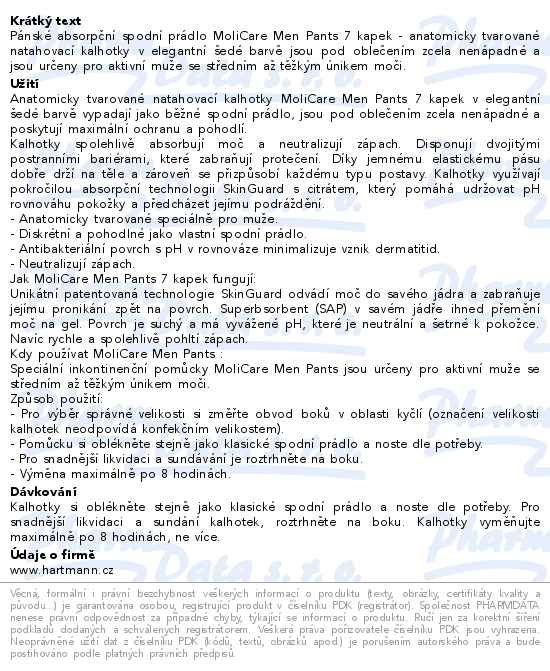 Hartmann MoliCare Men absorpční inkontinenční kalhotky 7k L 7ks - popis