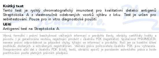 JusChek Streptokok A - rychlý test 1ks - popis