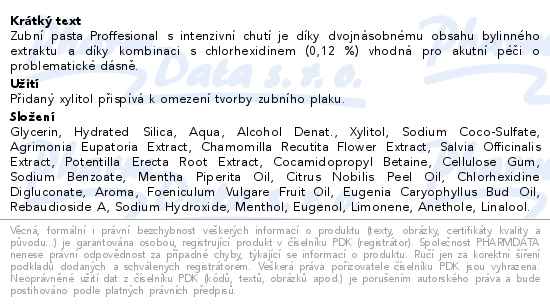 Herbadent Professional zubní pasta s CHX 0.12% 40g - popis