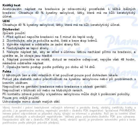 Acetocaustin náplast na bradavice 20ks - popis