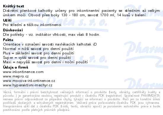 iD Pants Sensitive Extra Plus XL 14ks - popis