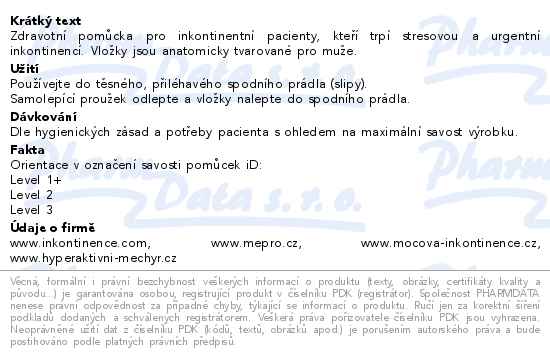 iD Discreet Pads for Men Level 1+ Normal 10ks - popis