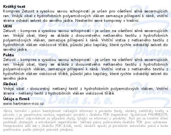 Hartmann Zetuvit E Savé nesterilní kompresy 10x20cm 50ks - popis