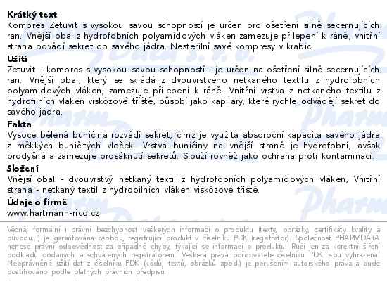 Hartmann Zetuvit E savé nesterilní kompresy 10x10cm 50ks - popis
