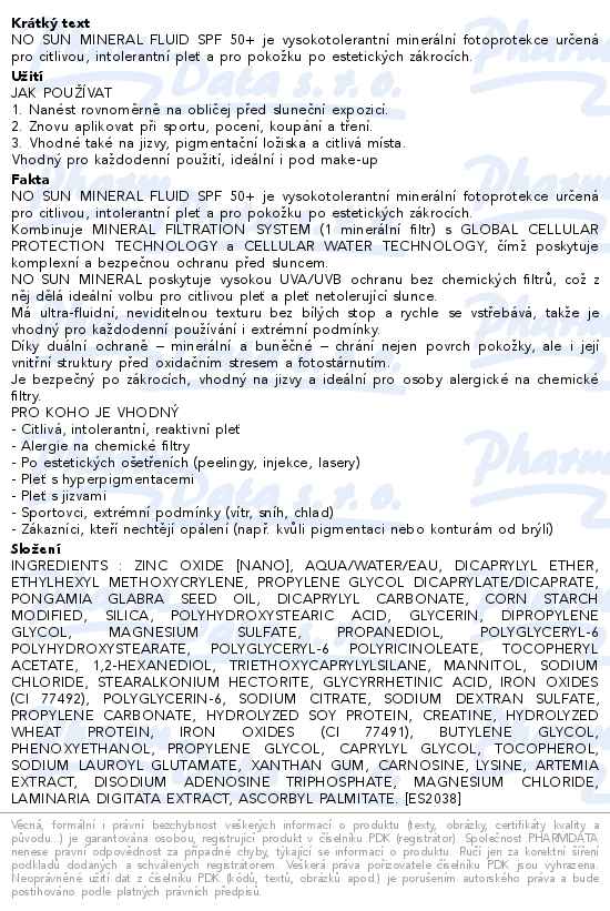 Esthederm No Sun Mineral fluid SP50+ 40 ml - popis