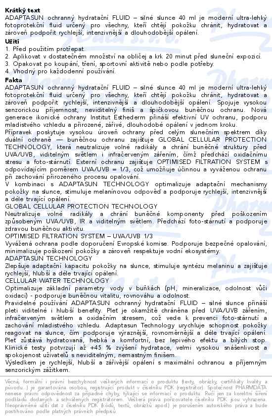 Esthederm Adaptasun hydratační fluid 40 ml - popis