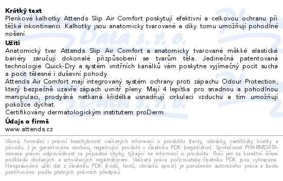Kalhotky absorpční Attends Slip Air Comfort 10 M 26ks - popis