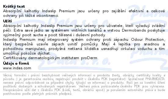 Kalhotky absorpční IndaSlip Premium 10+kapek XL 20ks - popis