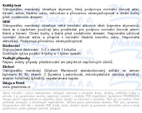 Green idea Ostropestřec mariánský 60 tobolek - popis