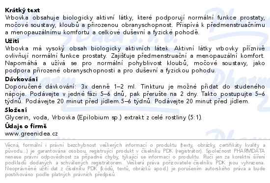 Green idea Vrbovka bylinná bezlihová tinktura 100 ml - popis