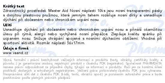 Master Aid nosní náplasti 56x17mm 10 ks - popis