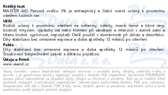 Master Aid Peroxid vodíku 3% 250ml - popis