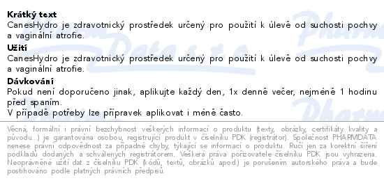 CanesHydro hydratační a zklidňující vaginální gel 30ml - popis