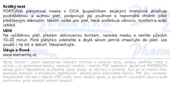 Fortuna Centella Asiatica Daily Mask Pack 1ks - popis