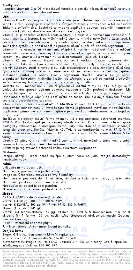 Alavis Maxima Vitamin D3+K2 60 kapslí - popis