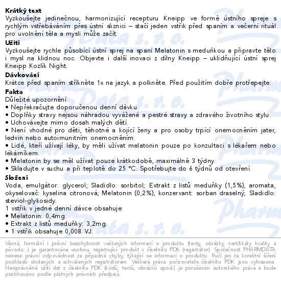 Kneipp Melatonin ústní sprej 30 ml - popis