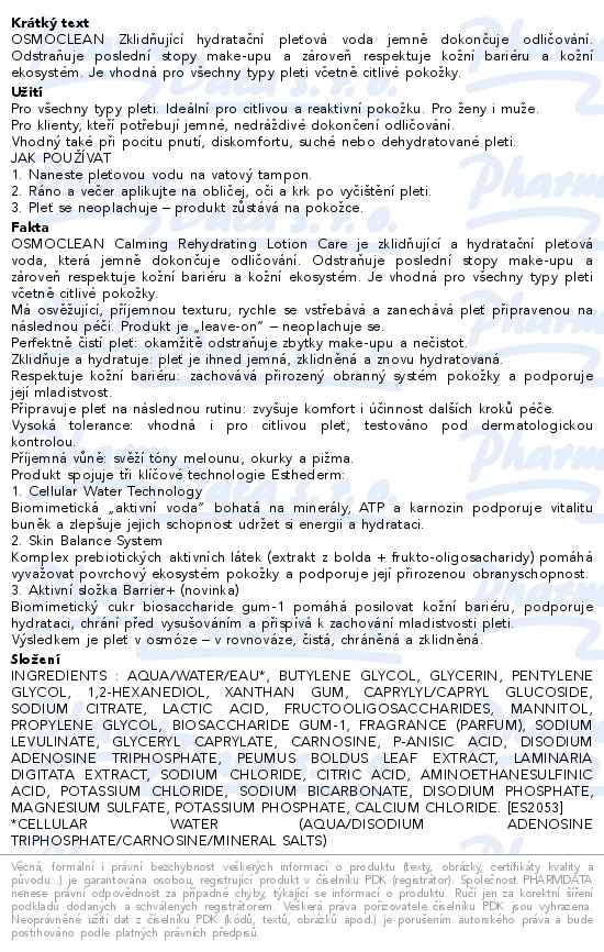 Esthederm Osmoclean zklidňující hydratační tonikum 200ml - popis