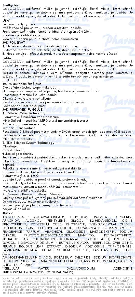 Esthederm Osmoclean zklidňující hydratační mléko 200 ml - popis