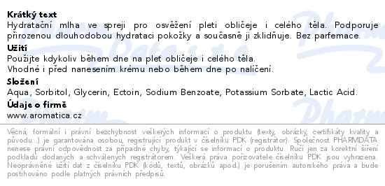 Aromatica Hydratační mlha s ectoinem 100 ml - popis