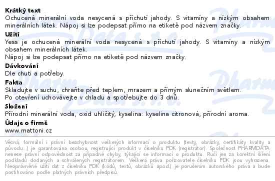 Dobrá voda YESs Jahoda neperlivá 0,5 l - popis