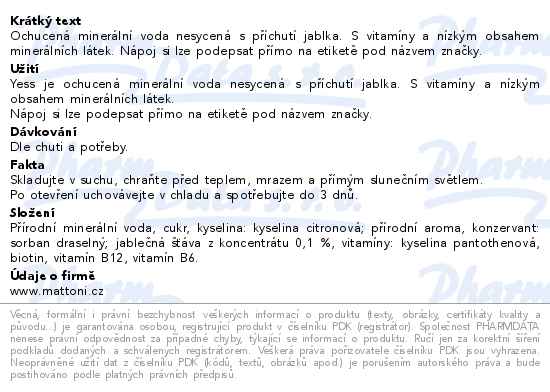 Dobrá voda YESs Jablko neperlivá 0,5 l - popis