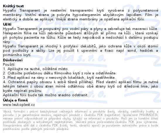 Leukoplast Hypafix transparent filmové fóliové krytí, role 15cmx10m - popis