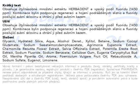 Herbadent Forte zubní pasta z bylin 75g - popis