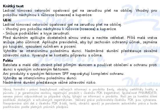 Ladival opalovací gel zarudlá pleť na obličeji SPF50+ 50ml - popis