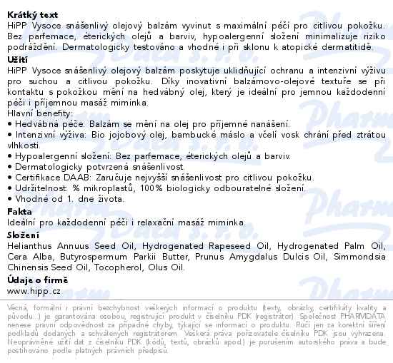 HiPP První olejový balzám 150ml - popis