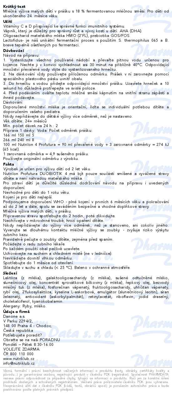 Nutrilon 4 Profutura Duobiotik 4x800g - popis