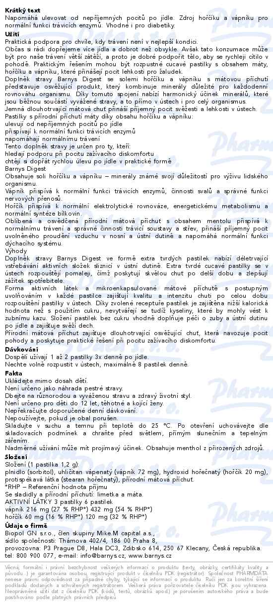 Barnys Digest 6x12 pastilek - popis