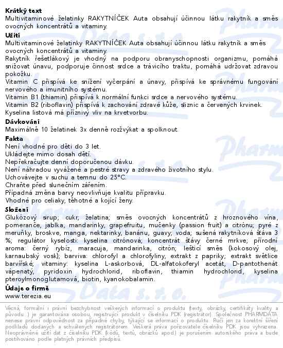 Rakytníček multivitaminové želatinky s rakytníkem Auta 140 ks - popis