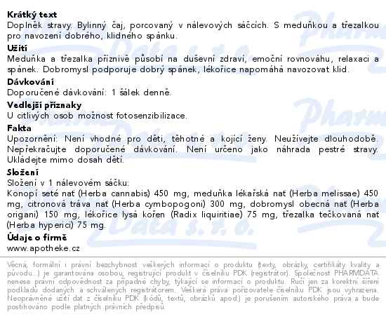 Apotheke Dobrý spánek s konopím čaj 20 sáčků - popis