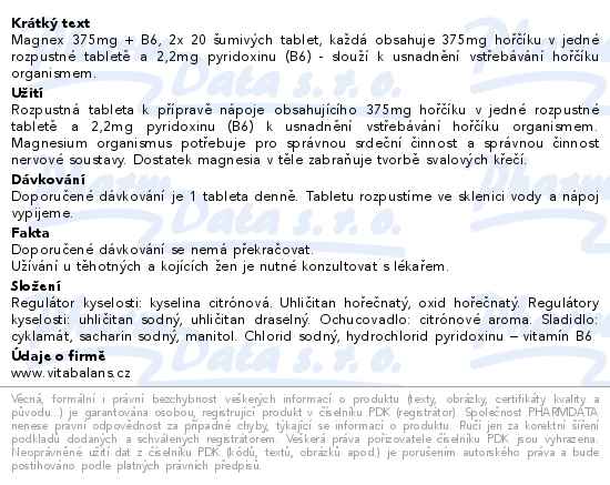 Magnex 375mg + B6 Lemon 2x20 šumivých tablet - popis