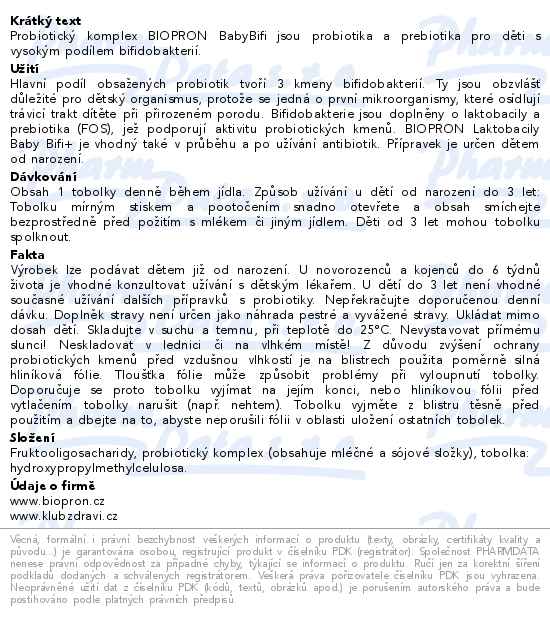 Biopron BabyBifi probiotika a prebiotika pro děti 30 tobolek - popis