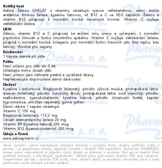 Astina Železo chelát s vitaminy B9, B12, C 60 kapslí - popis